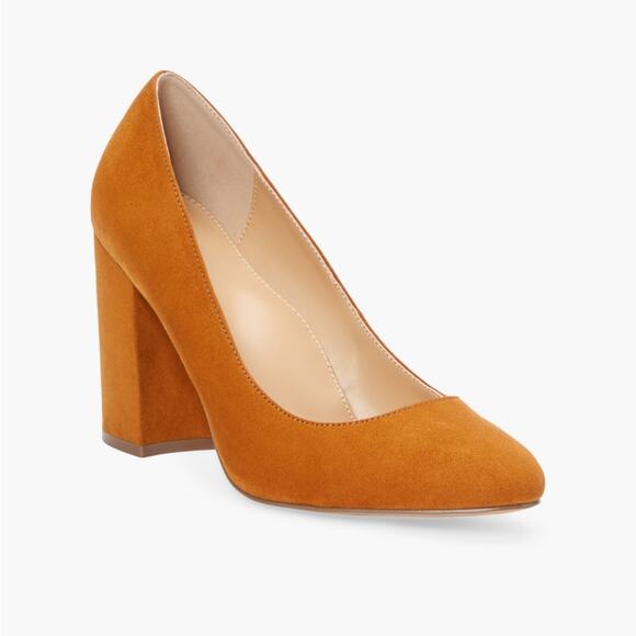 Shoe Dazzle DAPHNE BLOCK HEEL PUMP Camel Extra wide width size 7.5 - Picture 1 of 6